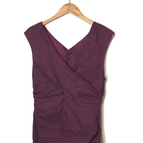 Eileen Fisher V Neck Sleeveless Shirred Cotton Silk Purple Midi Dress Size 10 - Picture 3 of 16